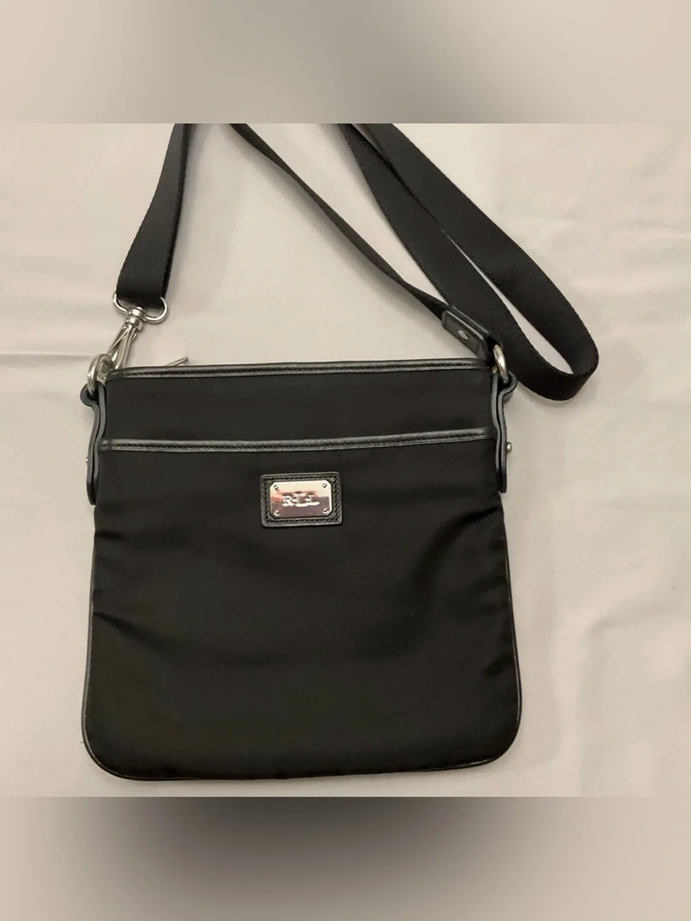 Ralph Lauren Black Crossbody Zipper Closure Outside Pockets Front And Back